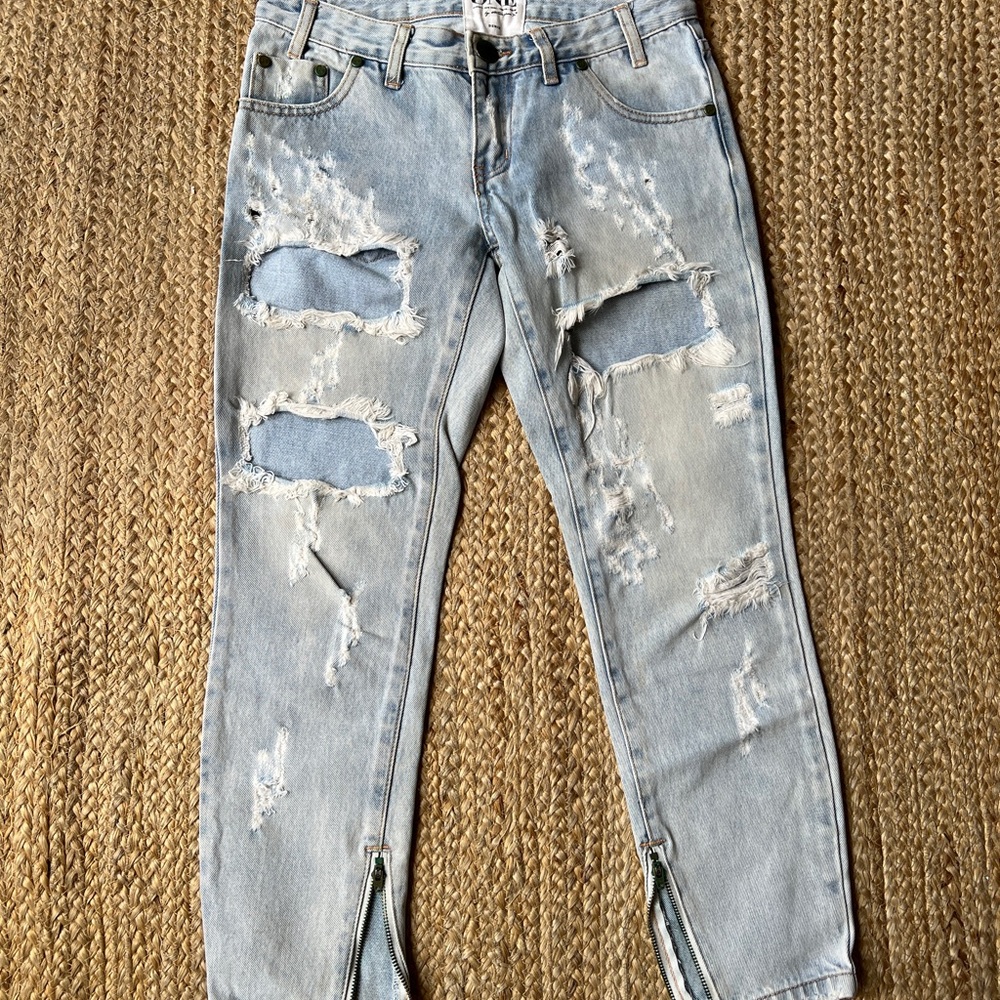 ONE by One Teaspoon Denim | Trashed Free Birds Distressed Light Blue Jeans